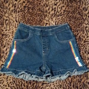 365Kids Denim Ruffle shorts w/Rnbw sequin SZ8 Girls